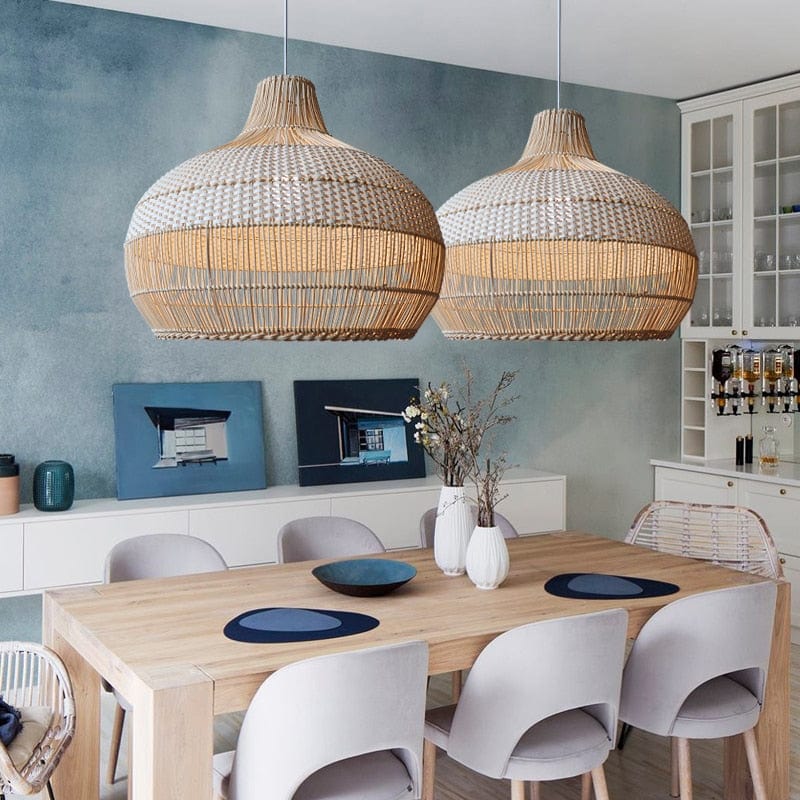 Suspension Rotin Blanc