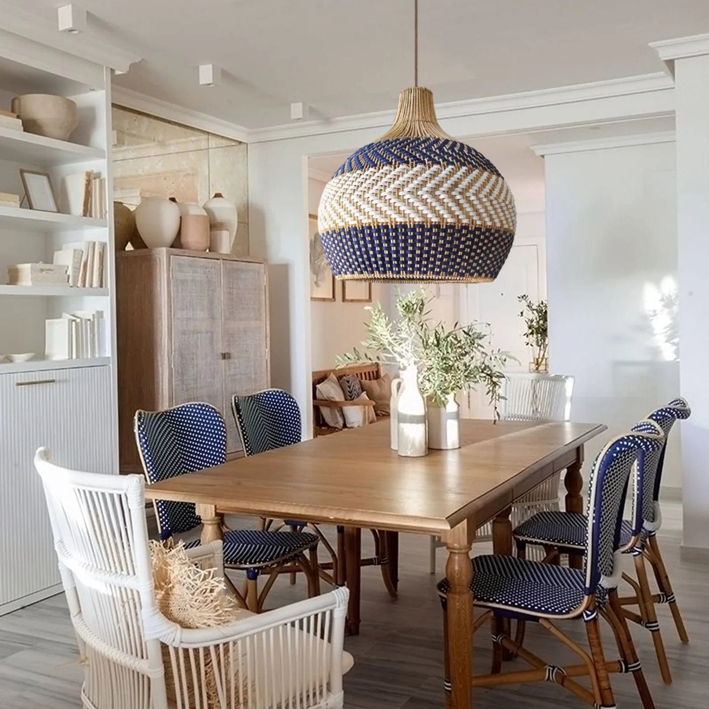 Suspension Rotin Bleu