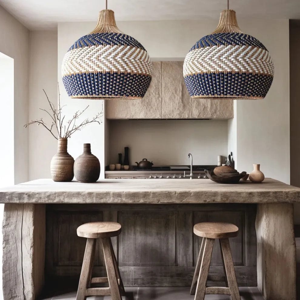 Suspension Rotin Bleu