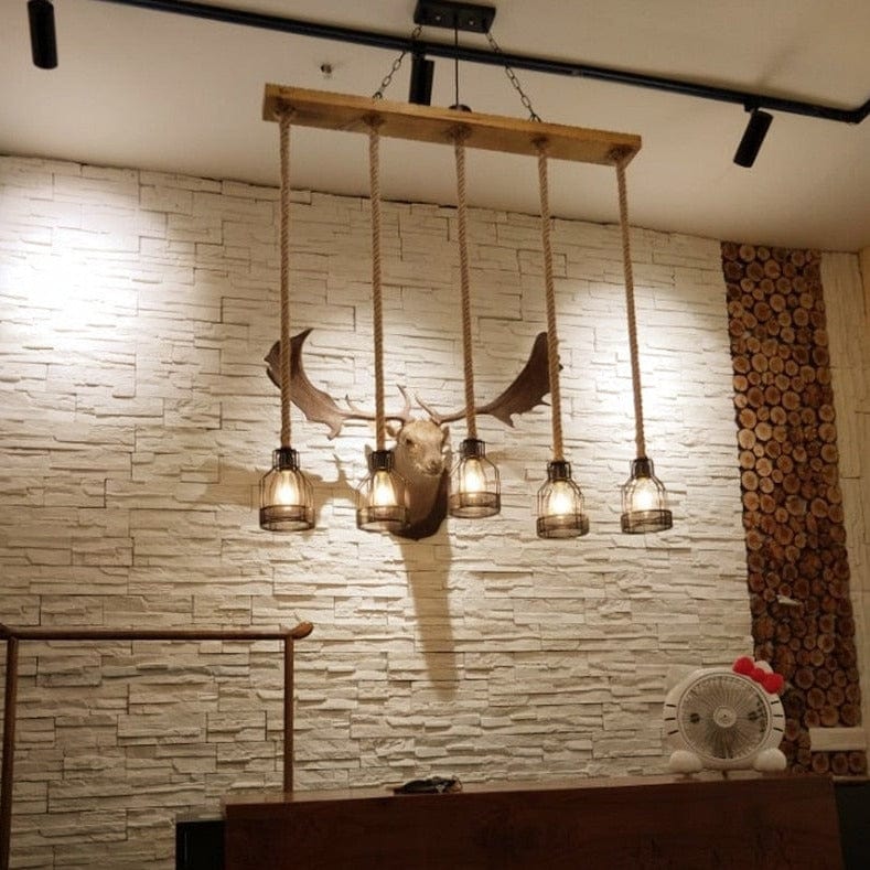 suspension luminaire bois et corde