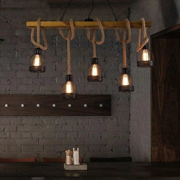 luminaire corde et bois